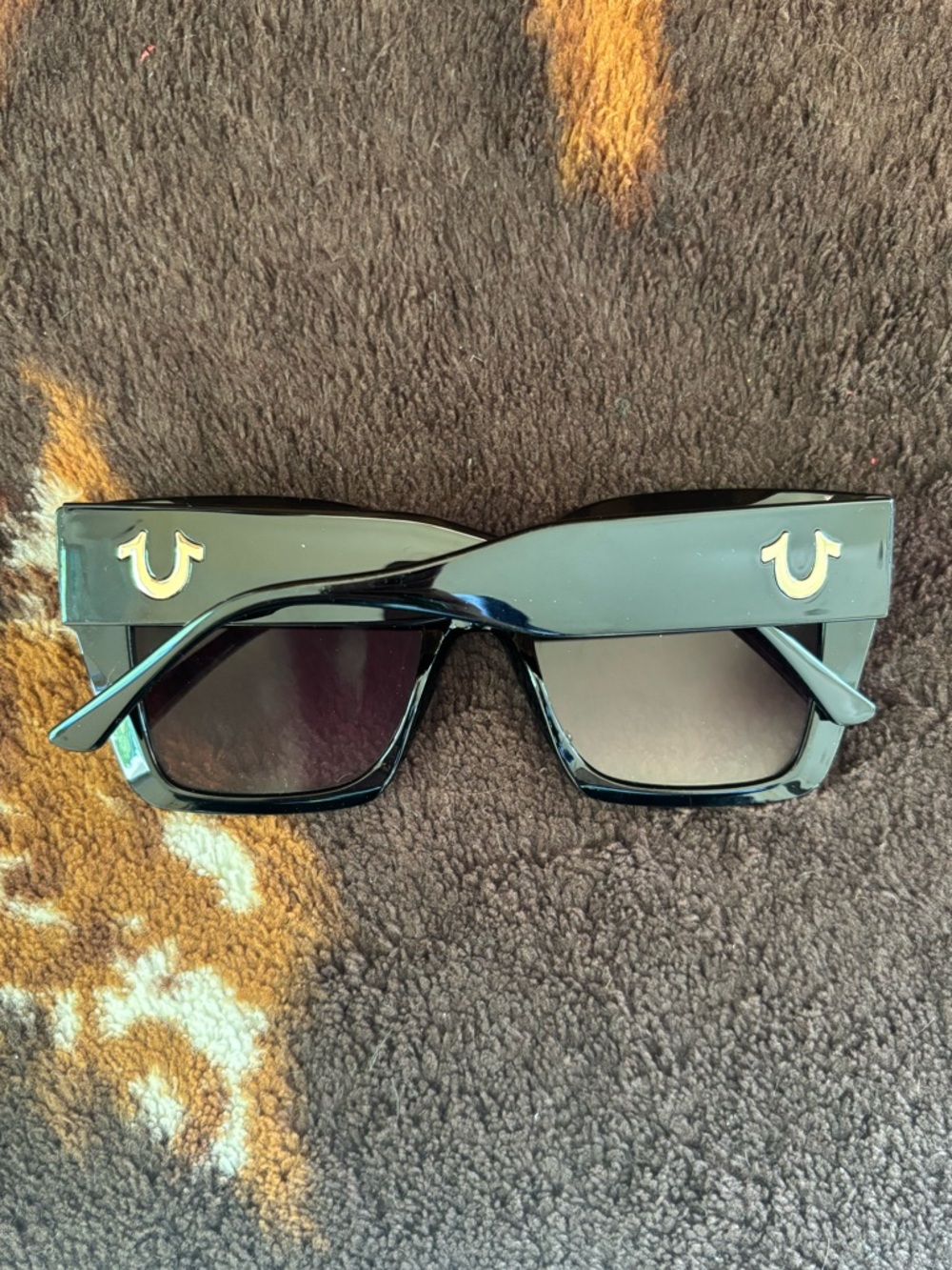 True Religion Black Sunglasses with Gold Horseshoe branding